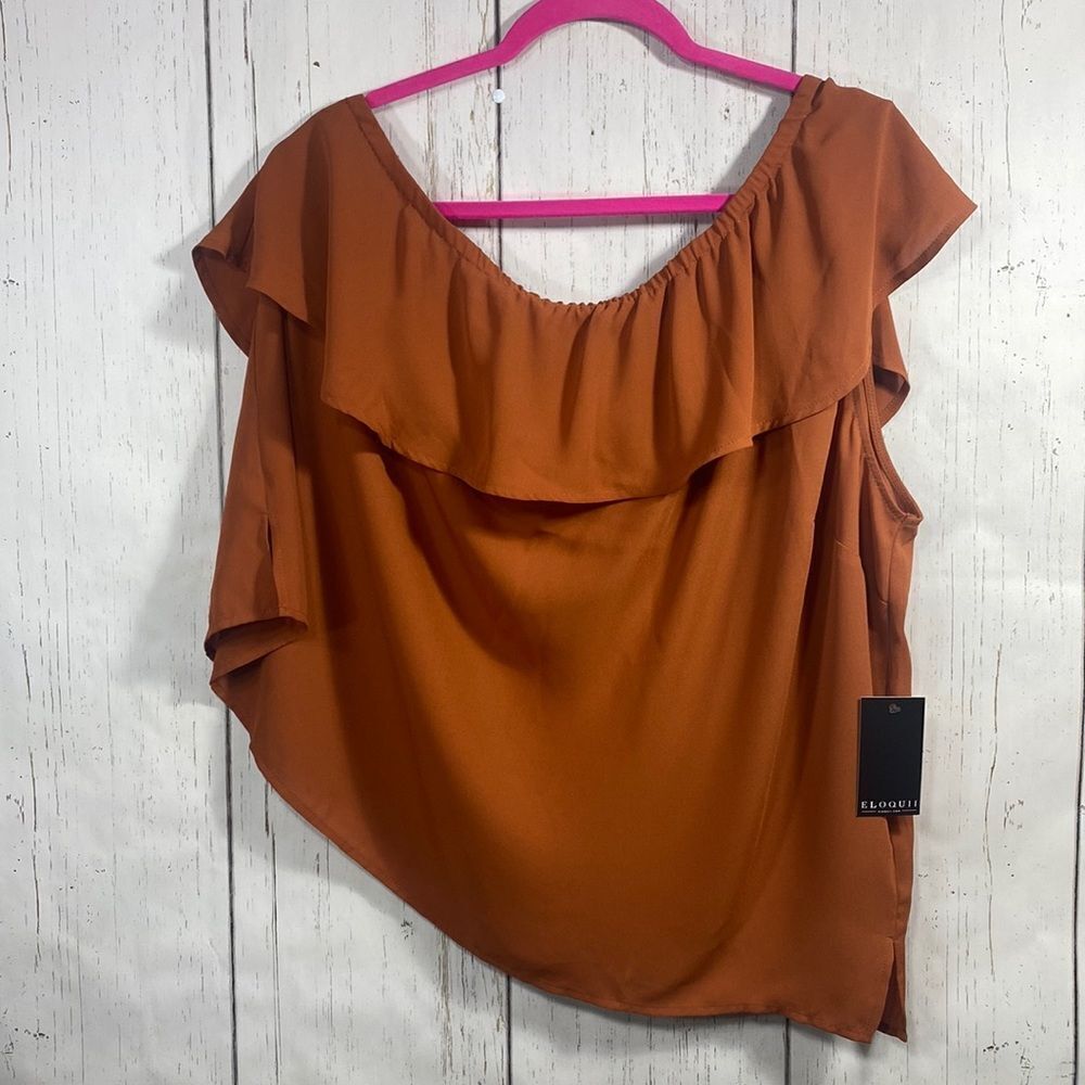 Eloquii Rust Ruffle Off Shoulder Blouse Size 20 Plus Size Boho Romantic Feminine